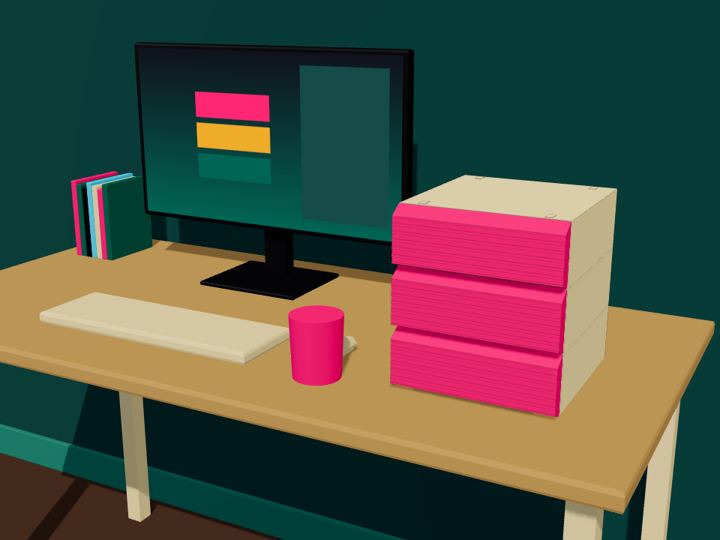Game storage on a desk