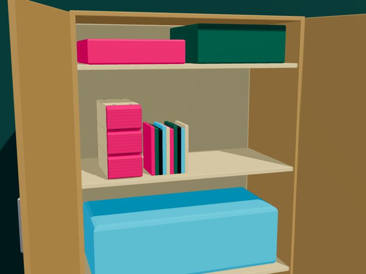 Game storage in a cupboard